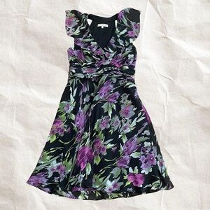 Floral V-Neck Dress with Ruffle Sleeves